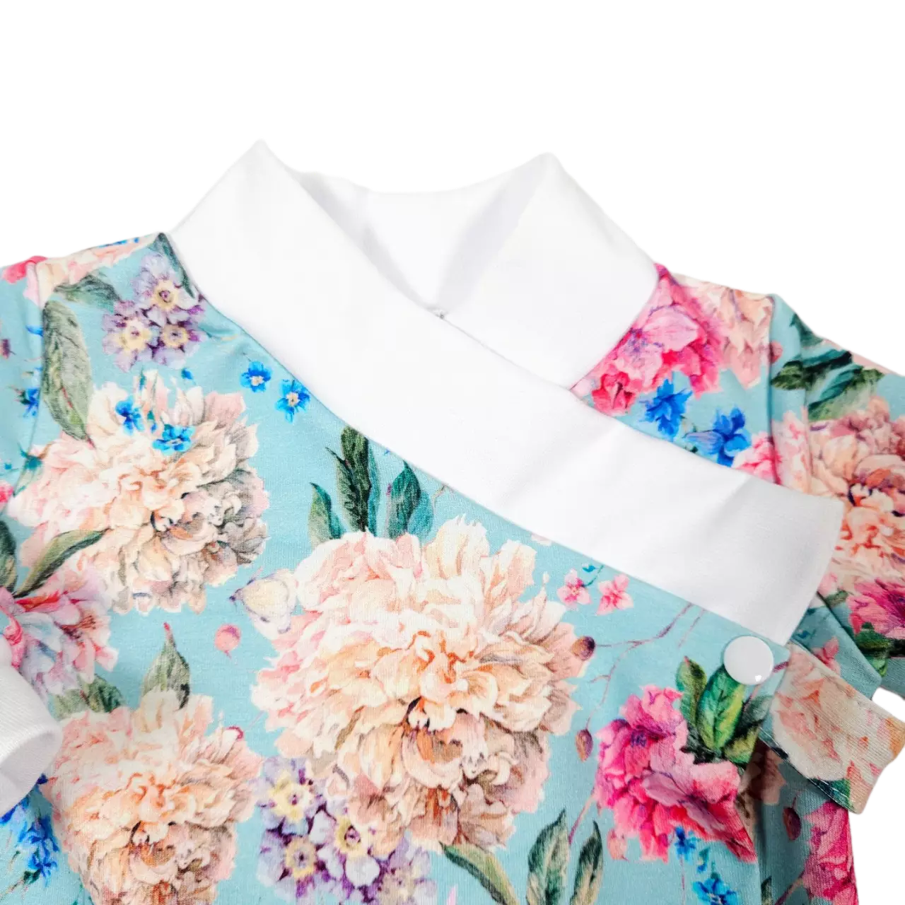 Zavinovací kojenecká mikina "kabátek" -  mentolové kytičky