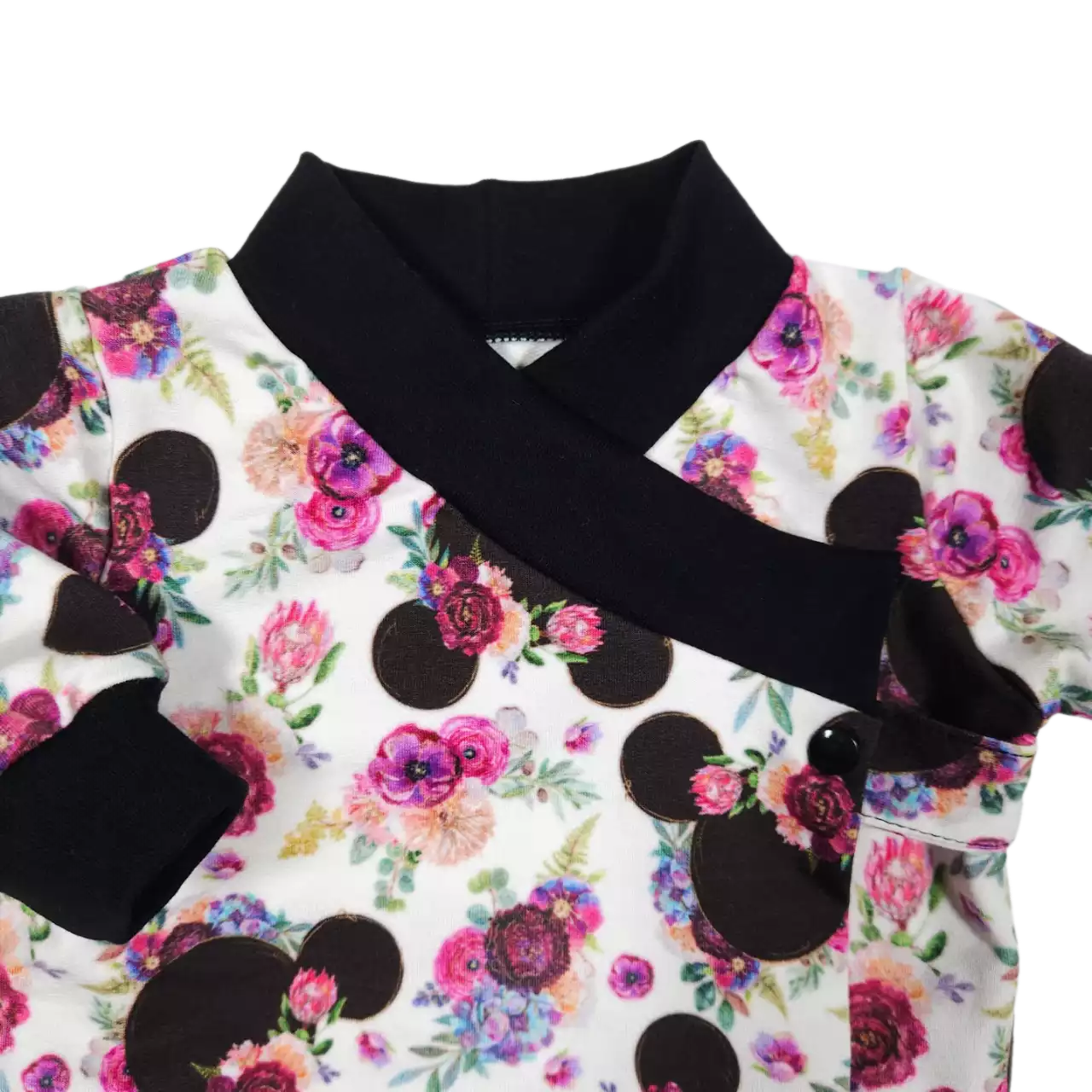 Zavinovací kojenecká mikina "kabátek" - Mickey s kytičkami s volánky