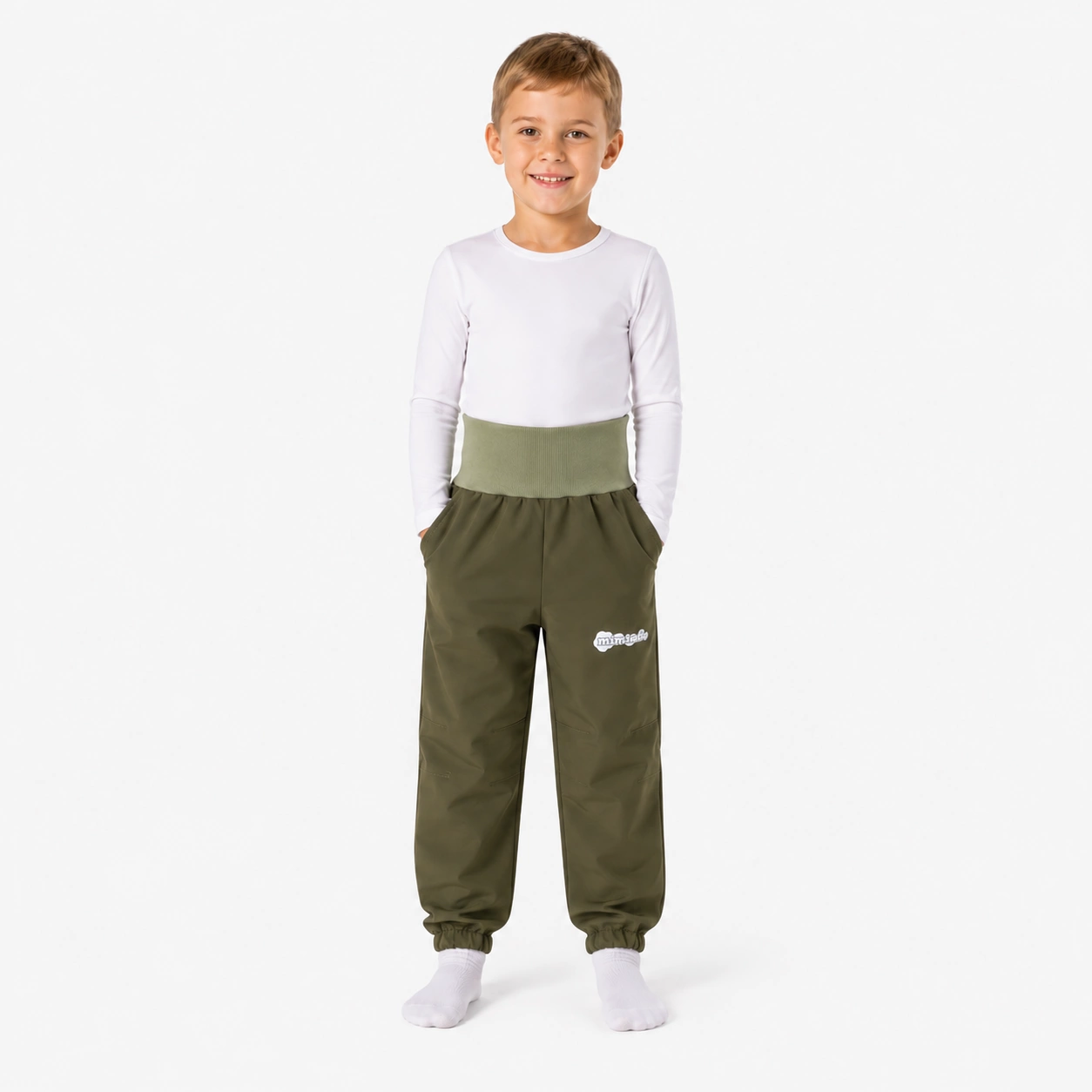 Dětské softshellové kalhoty zelená khaki
