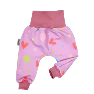 Dětské tepláky s nápletem v pase - srdíčka a puntíky