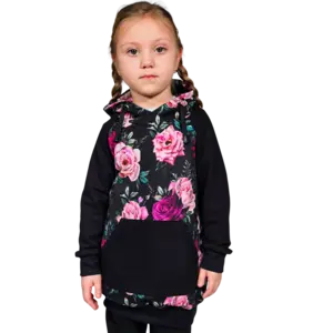 Prodloužená dětská mikina s kapucí - Růže černá