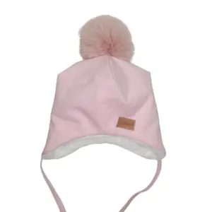 Dětská čepice "Ušanka" s bambulí - Baby pink