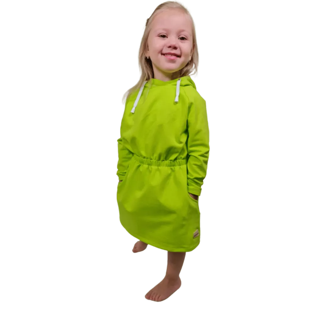 Dětské mikinošaty - neonově zelené 