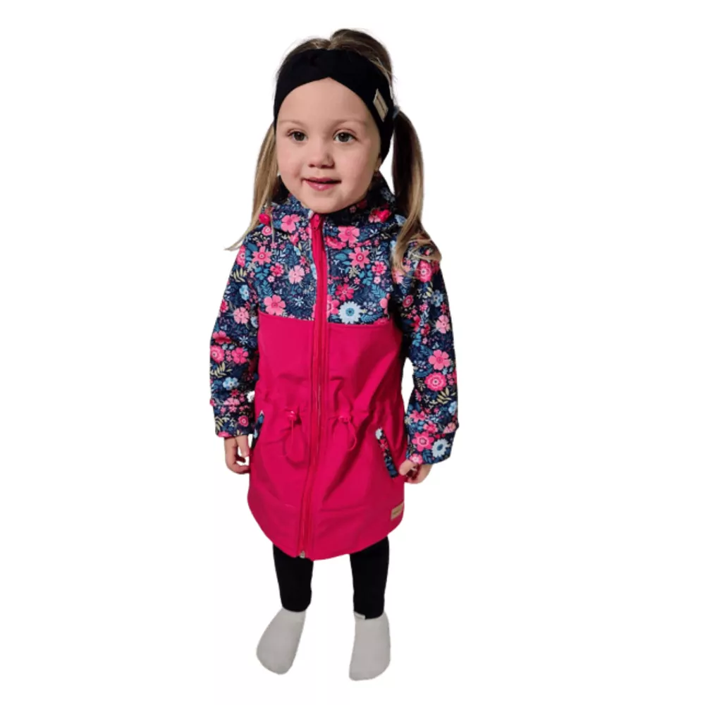 Dětská softshellová parka - barevné kytičky