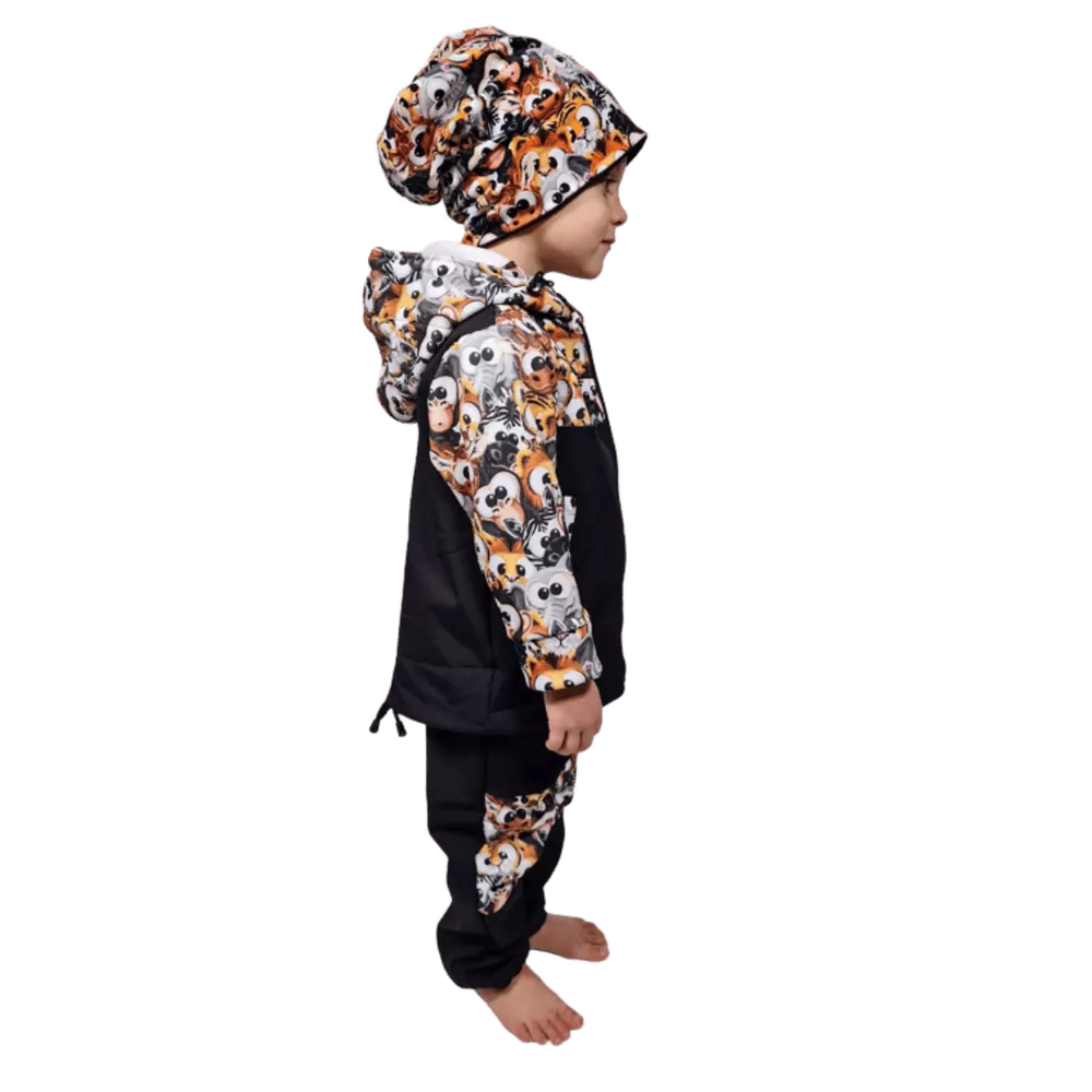 Dětská softshellová bunda "parka"- černá crazy animals