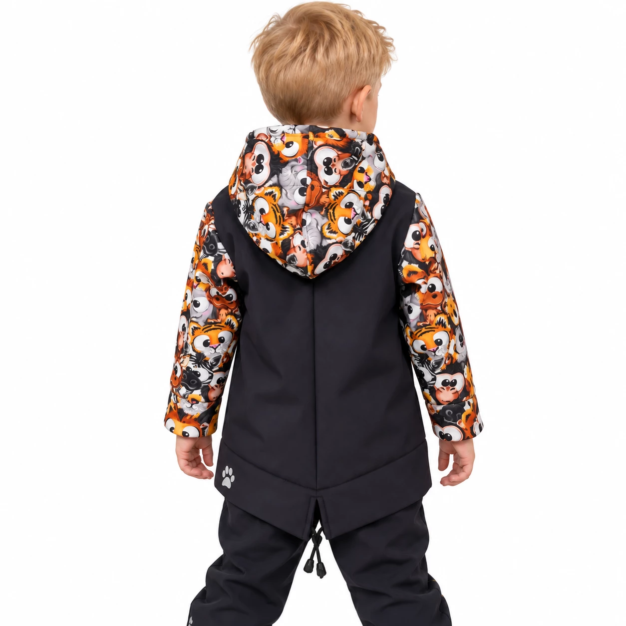 Dětská softshellová bunda "parka"- černá crazy animals