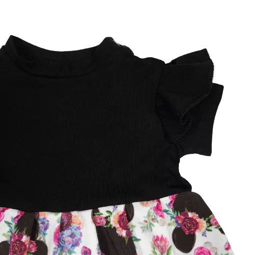 Dětské šaty s volánkama - Mickey s kytičkami