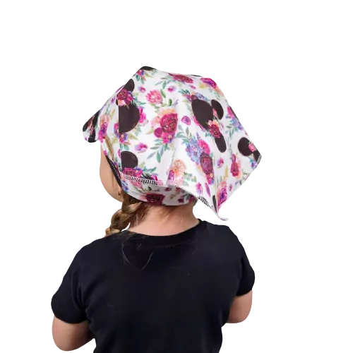 Dětský šátek na hlavu s kšiltem - Mickey s kytičkami