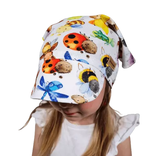Dětský šátek na hlavu s kšiltem - broučci