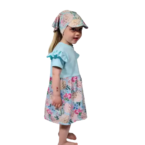 Dětské šaty s volánky - mentolové kytičky