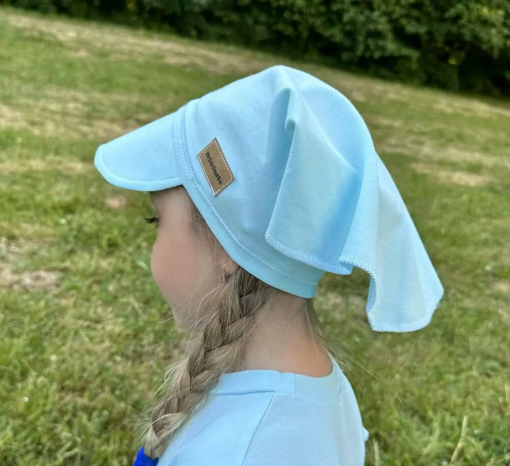 Dětský šátek na hlavu s kšiltem - aqua