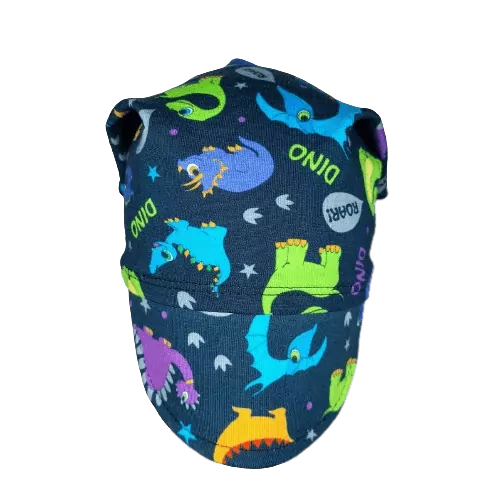 Dětský šátek na hlavu s kšiltem - barevní dinosauři