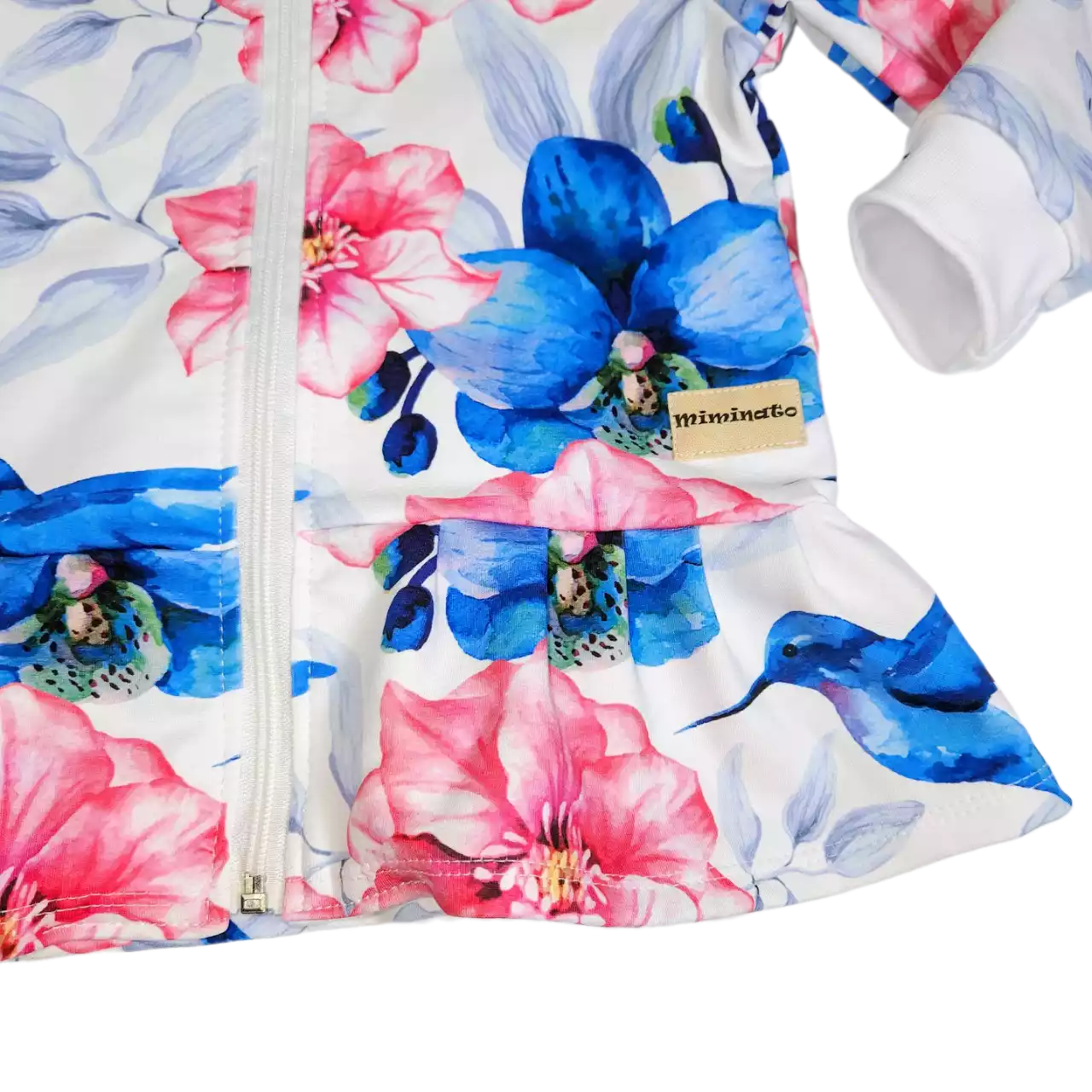 Dětská mikina na zip s volánky - kolibřík