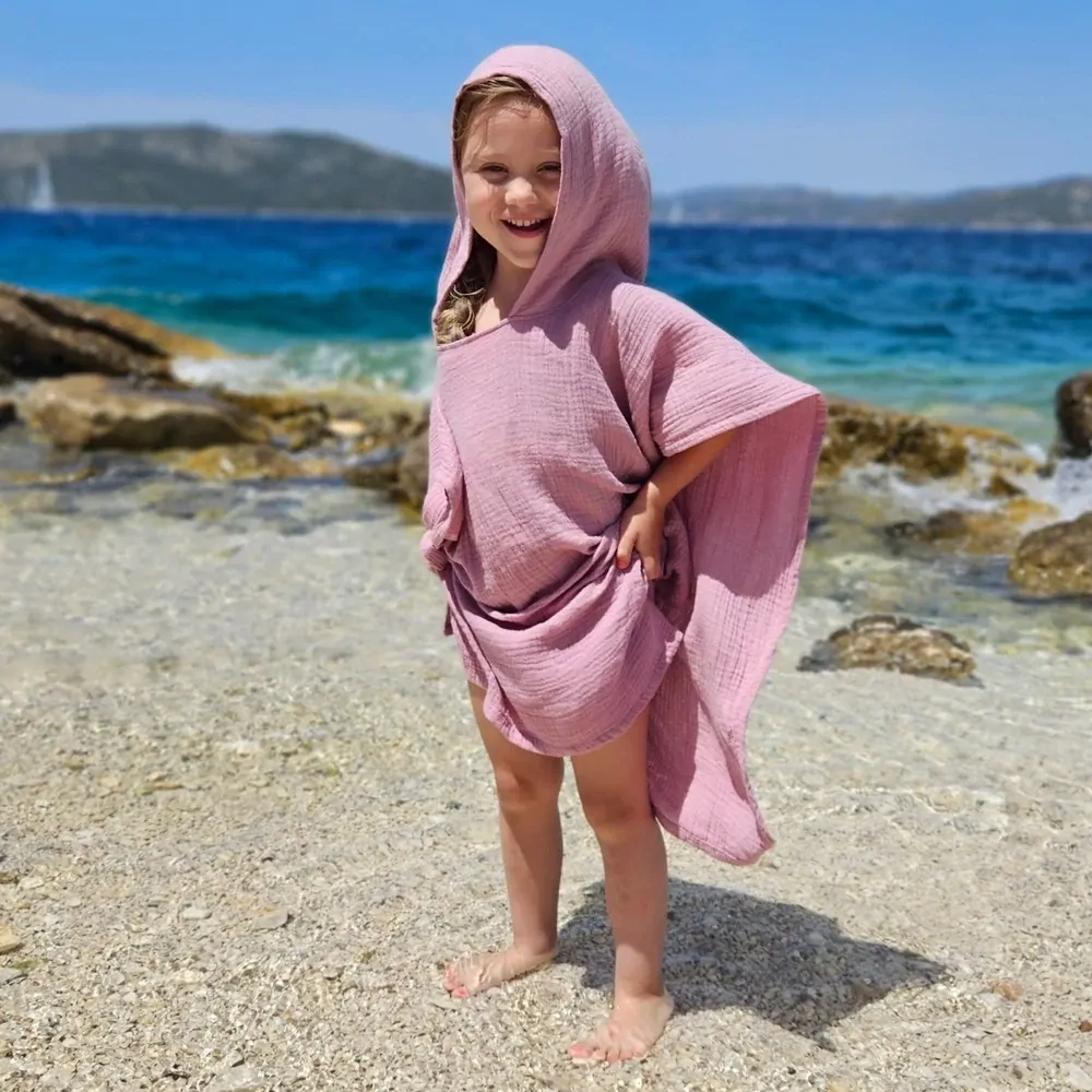 Dětské mušelínové pončo - starorůžová