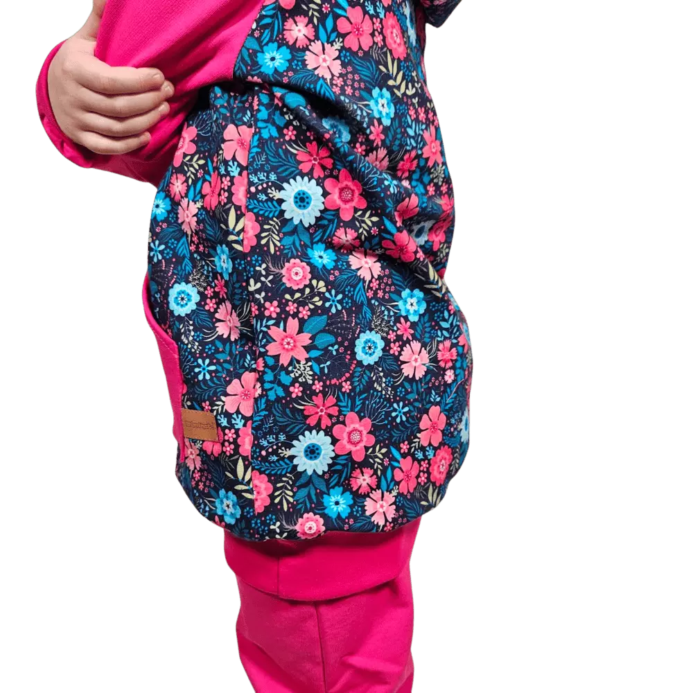 Prodloužená dětská mikina s kapucí - Luční kvítí