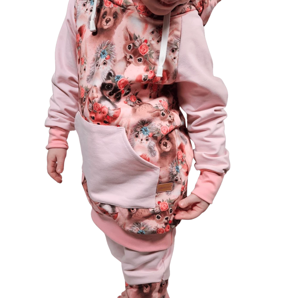 Prodloužená dětská mikina s kapucí - Zvířátka medvědi holčičky