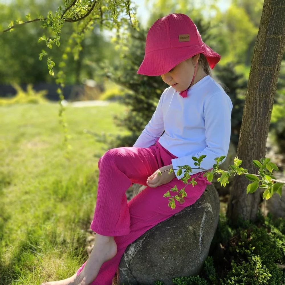 Dětské mušelínové kalhoty - malinové