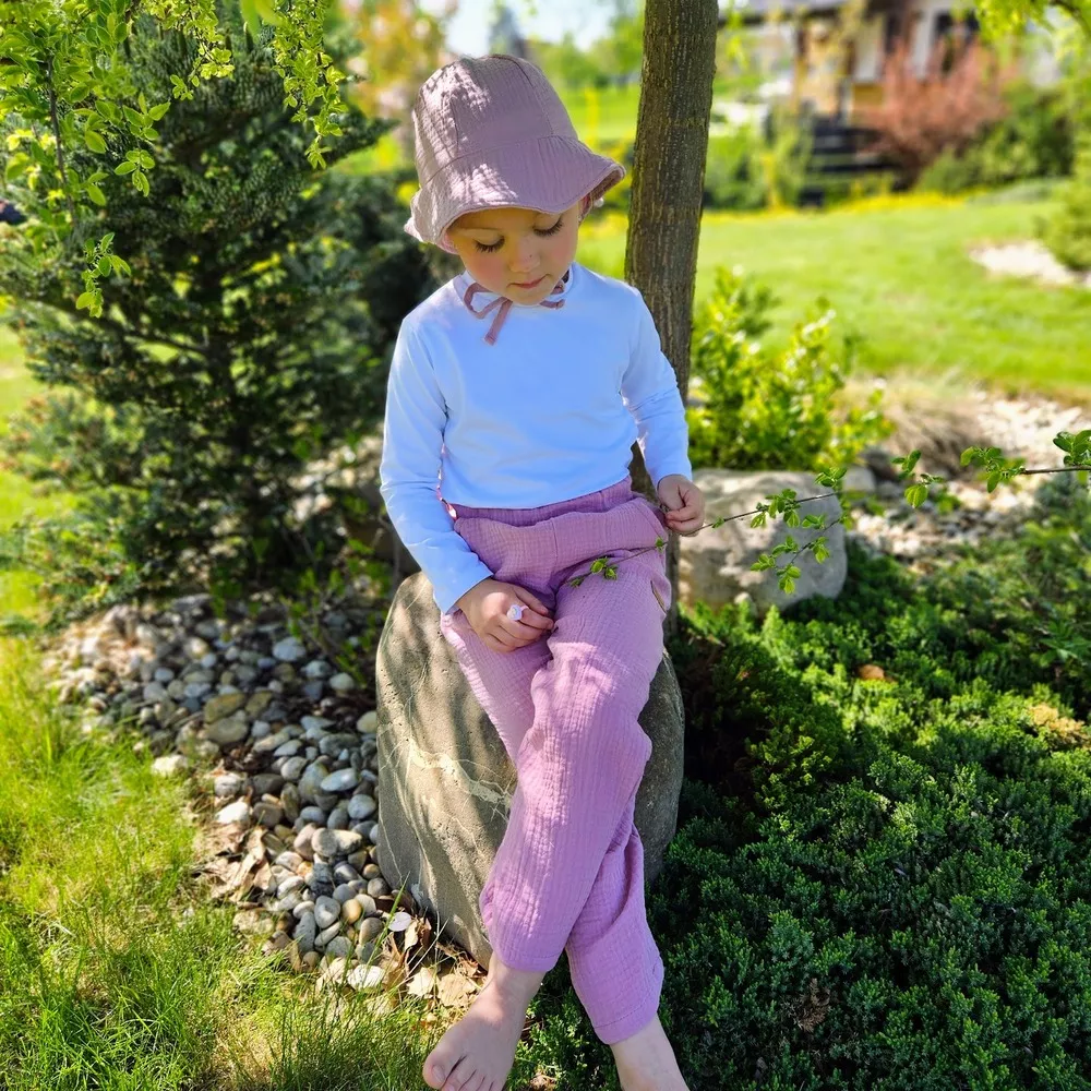 Dětské mušelínové kalhoty - starorůžové