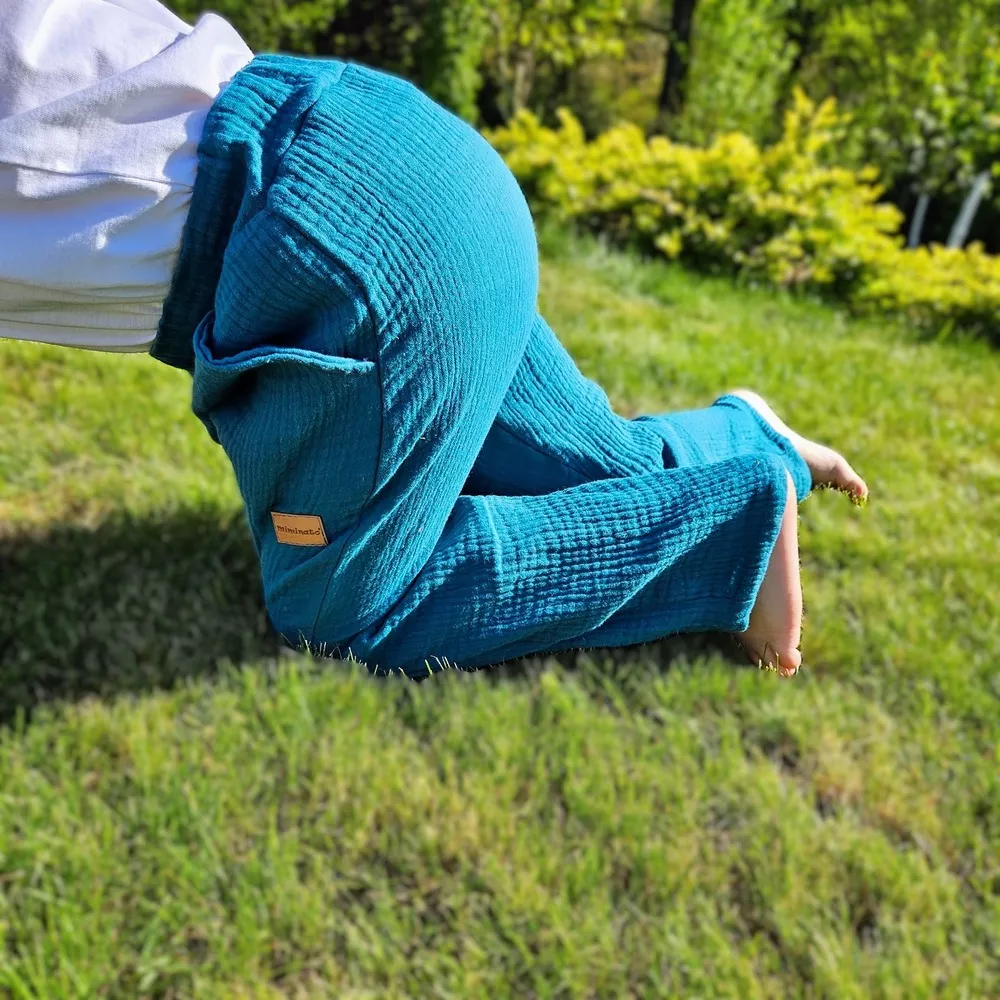 Dětské mušelínové kalhoty - petrolejová zelená