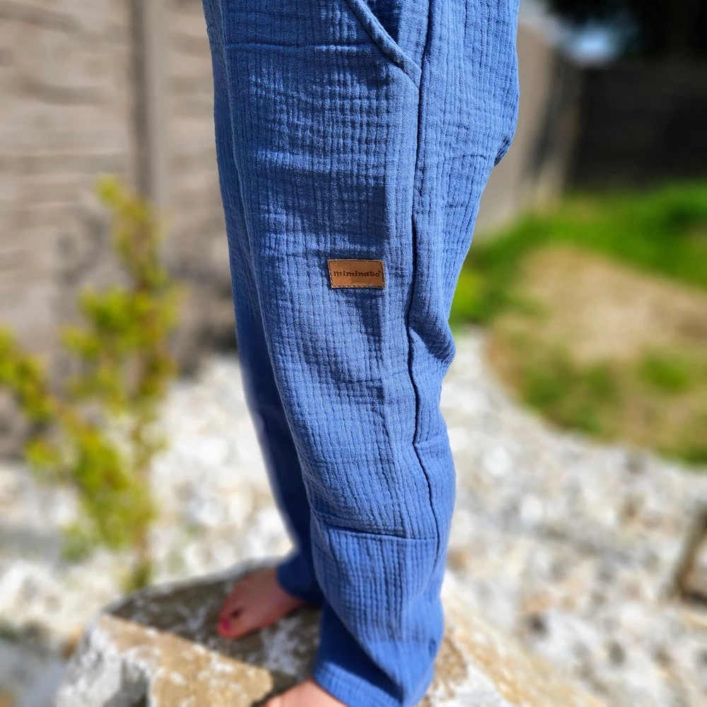 Dětské mušelínové kalhoty - džínově modrá