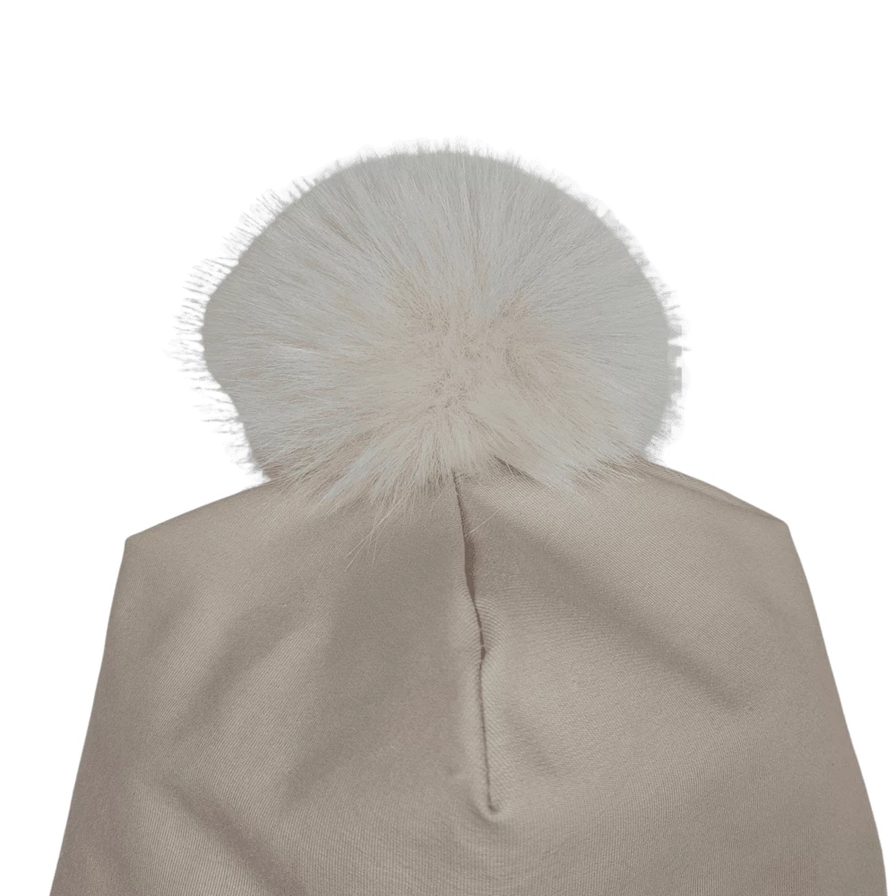 Dětská čepice "Ušanka" s bambulí - Světle béžová