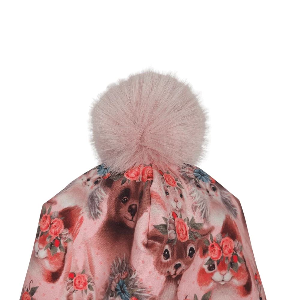 Dětská čepice "Ušanka" s bambulí - zvířátka medvědi holčičky