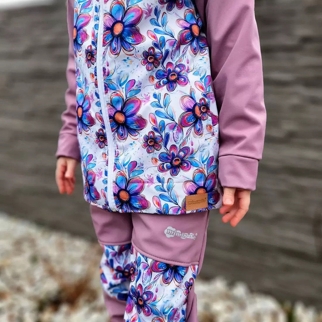 Dětská softshellová bunda - Pastelové květy lila