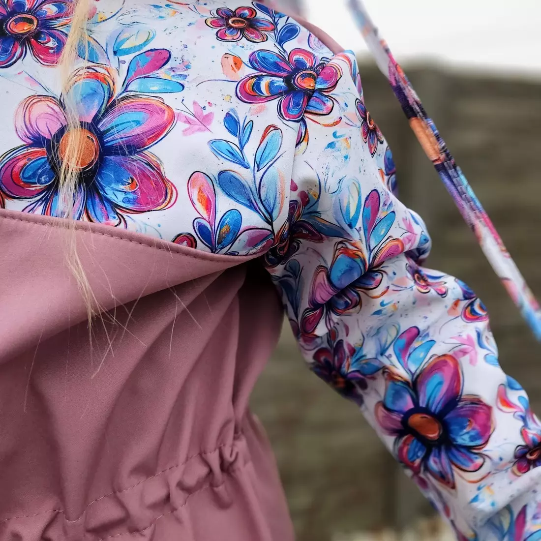 Dětská softshellová parka - Pastelové květy lila