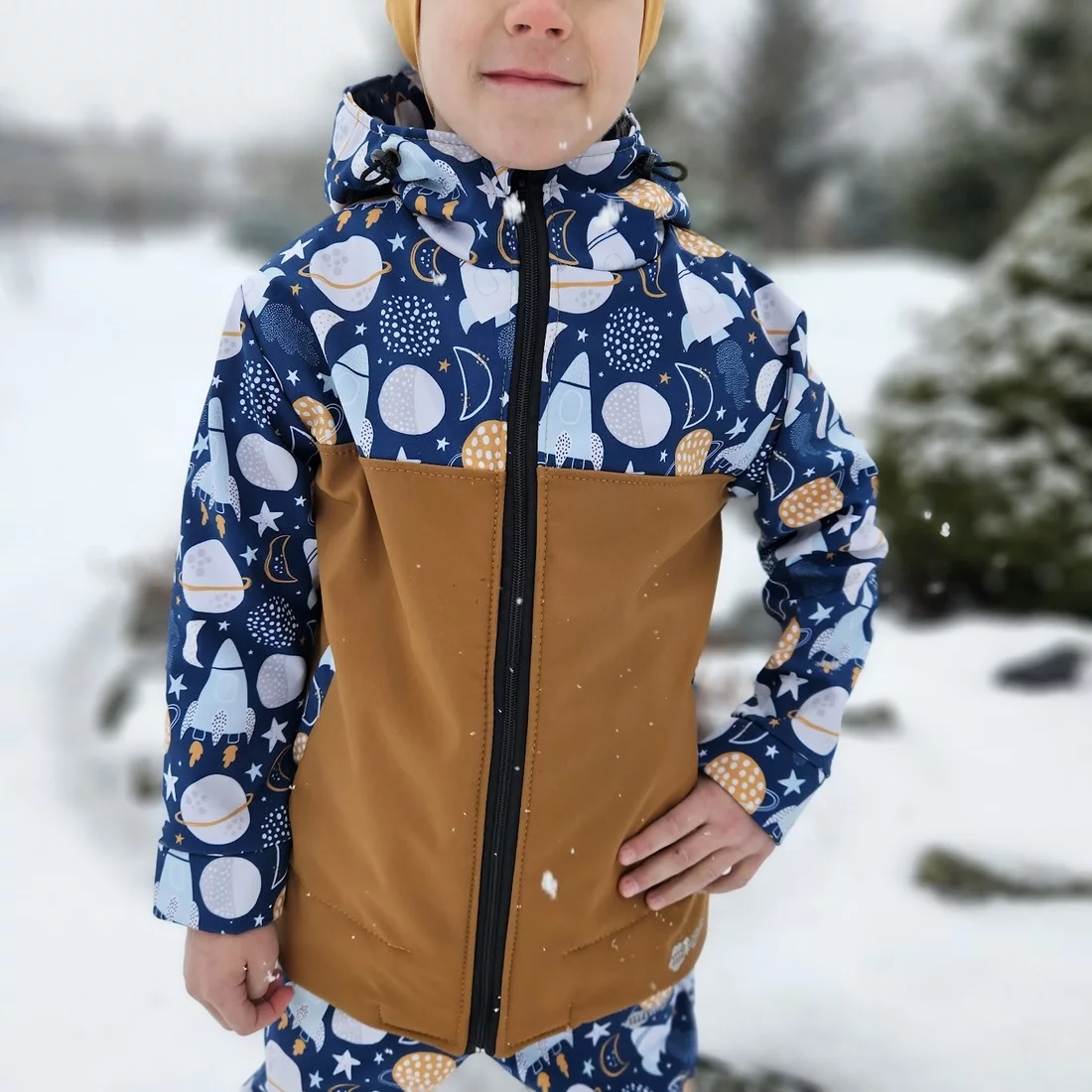 Dětská softshellová bunda "parka"- Planety a rakety