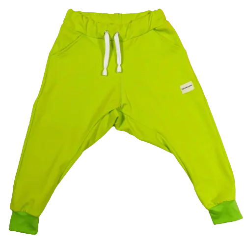 Dětské zateplené harémky "nasrávačky" neonově  zelené
