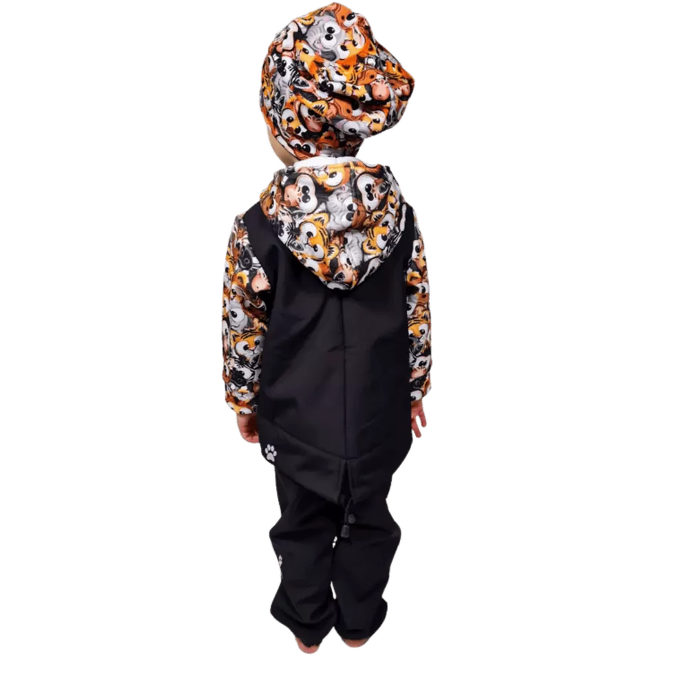 Dětská softshellová bunda "parka"- černá crazy animals