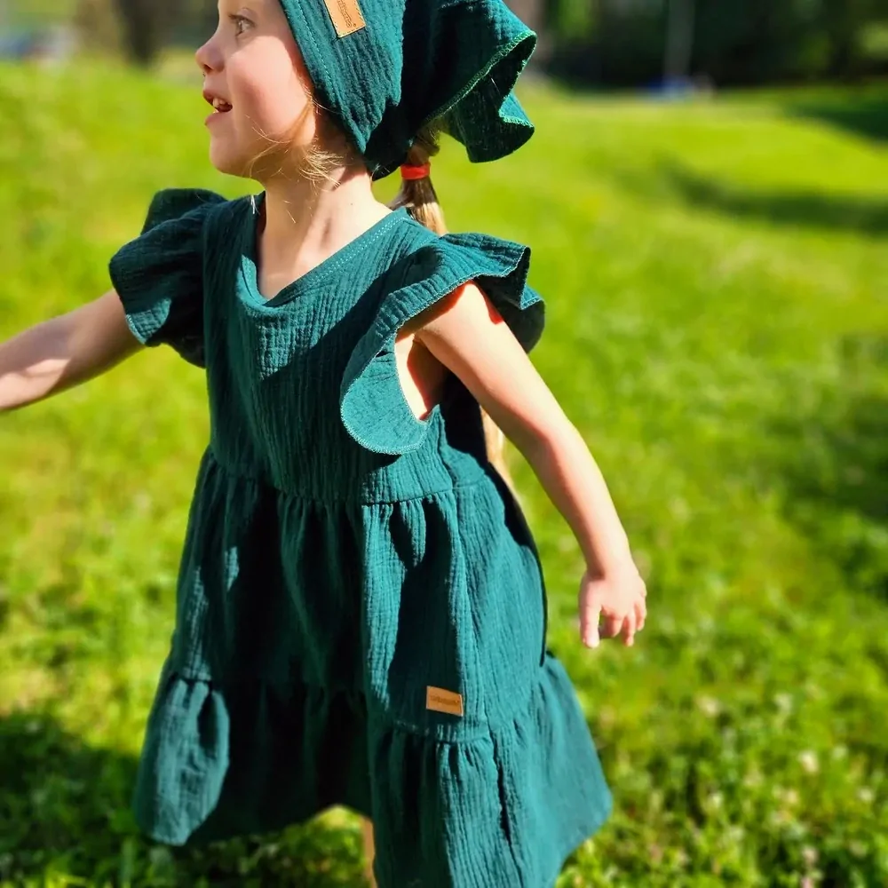 Dětské mušelínové šaty - petrolejová zelená