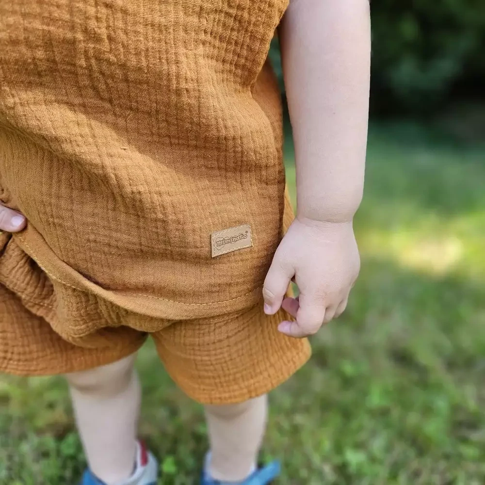 Dětské mušelínové triko krátký rukáv - karamelové