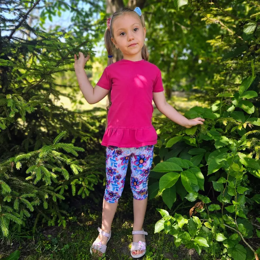 Dětské třičtvrteční legíny - pastelové květy