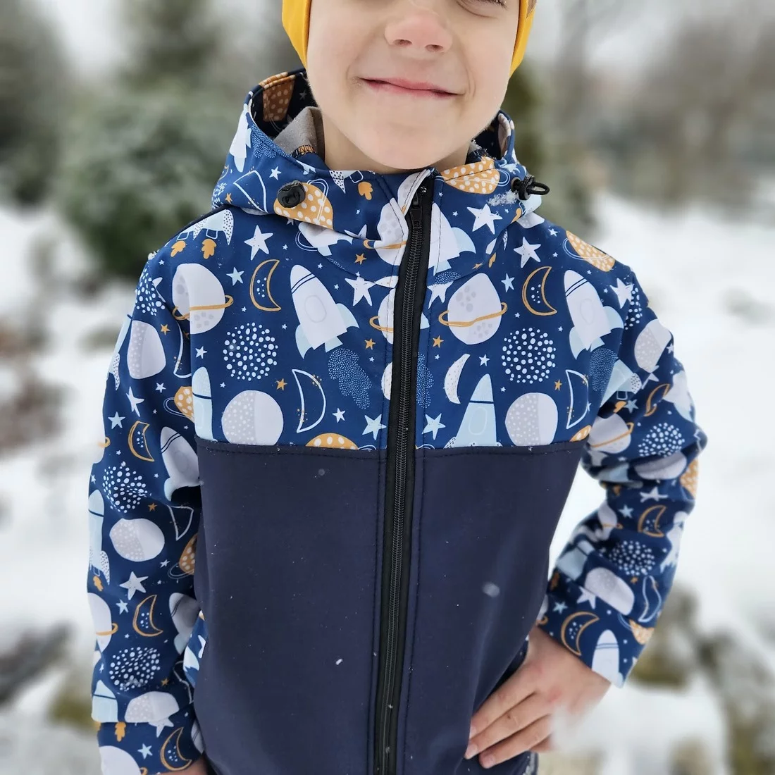 Dětská softshellová bunda "parka"- Planety a rakety