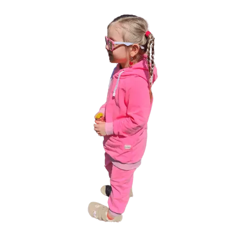 Prodloužená dětská mikina s kapucí - neonově růžová