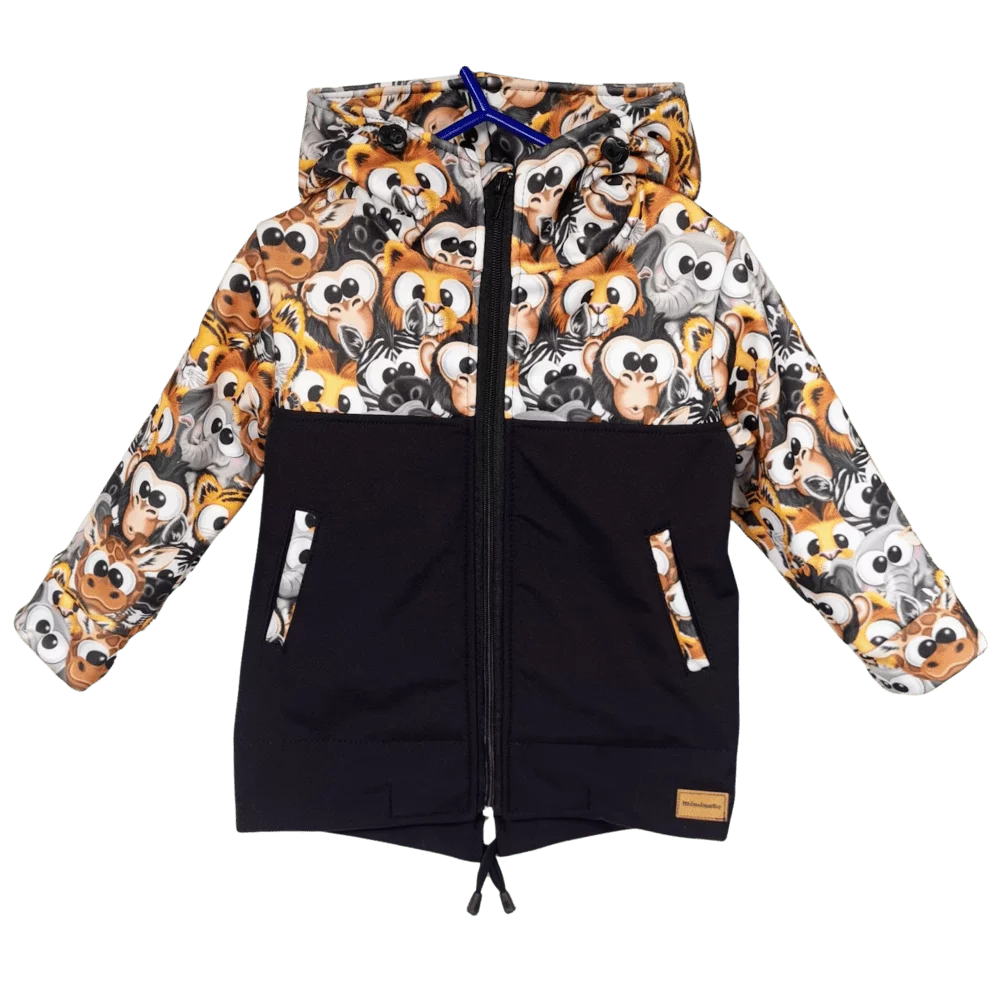Dětská softshellová bunda "parka"- černá crazy animals