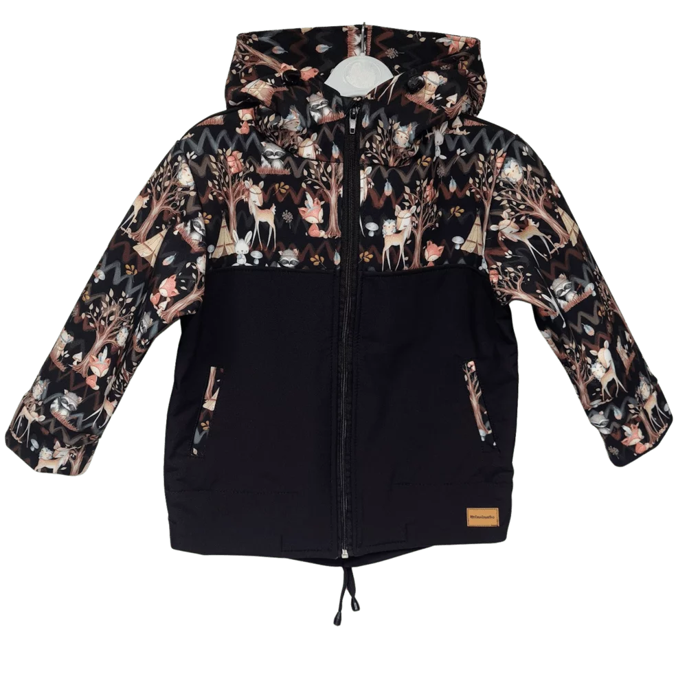 Dětská softshellová bunda "parka"- lesní zvířátka