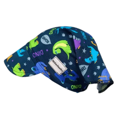 Dětský šátek na hlavu s kšiltem - barevní dinosauři