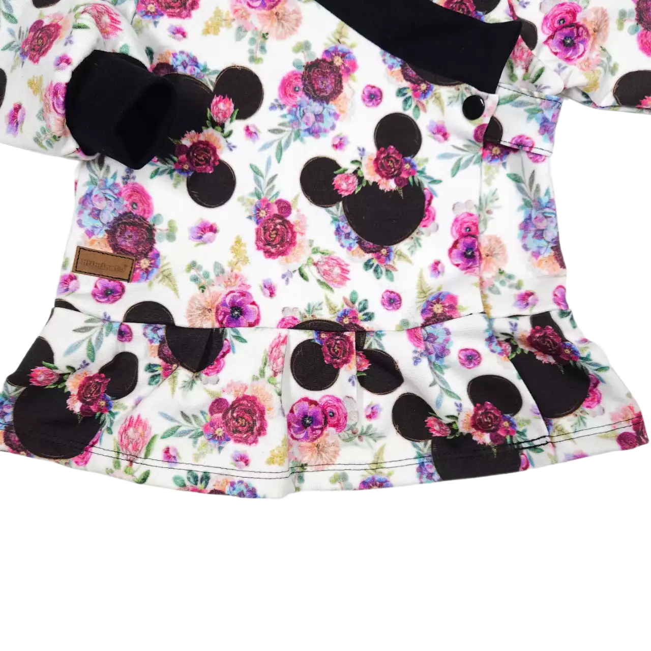 Zavinovací kojenecká mikina "kabátek" - Mickey s kytičkami s volánky