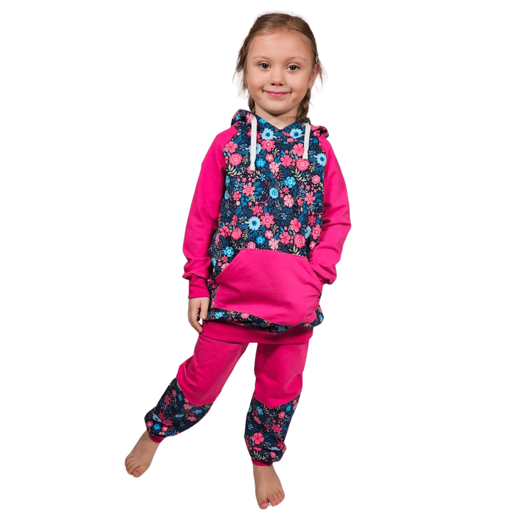 Prodloužená dětská mikina s kapucí - Luční kvítí