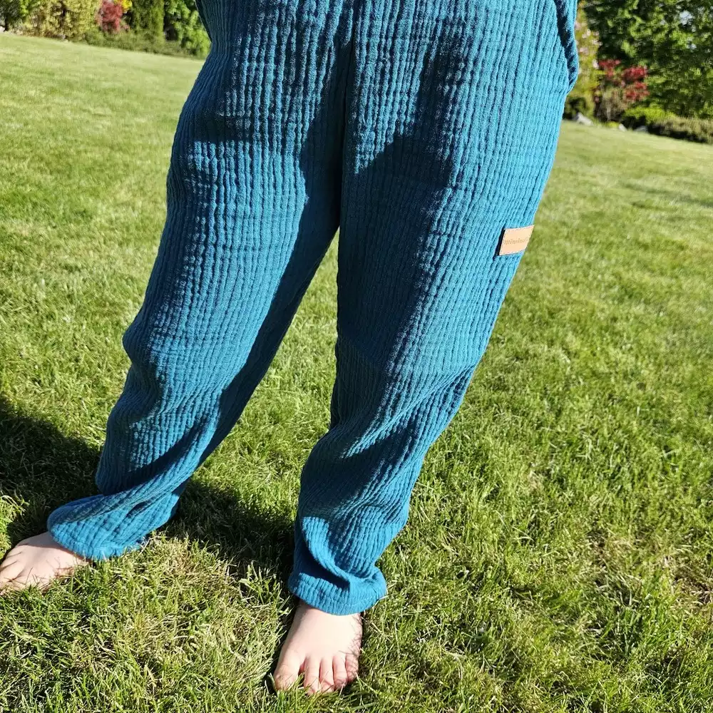 Dětské mušelínové kalhoty - petrolejová zelená