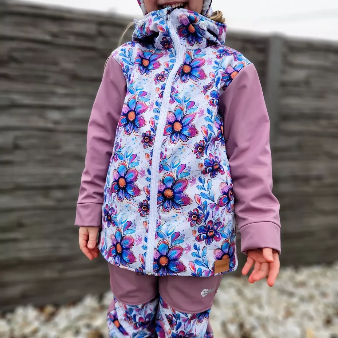 Dětská softshellová bunda - Pastelové květy lila