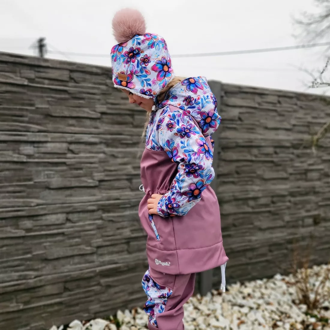 Dětská softshellová parka - Pastelové květy lila