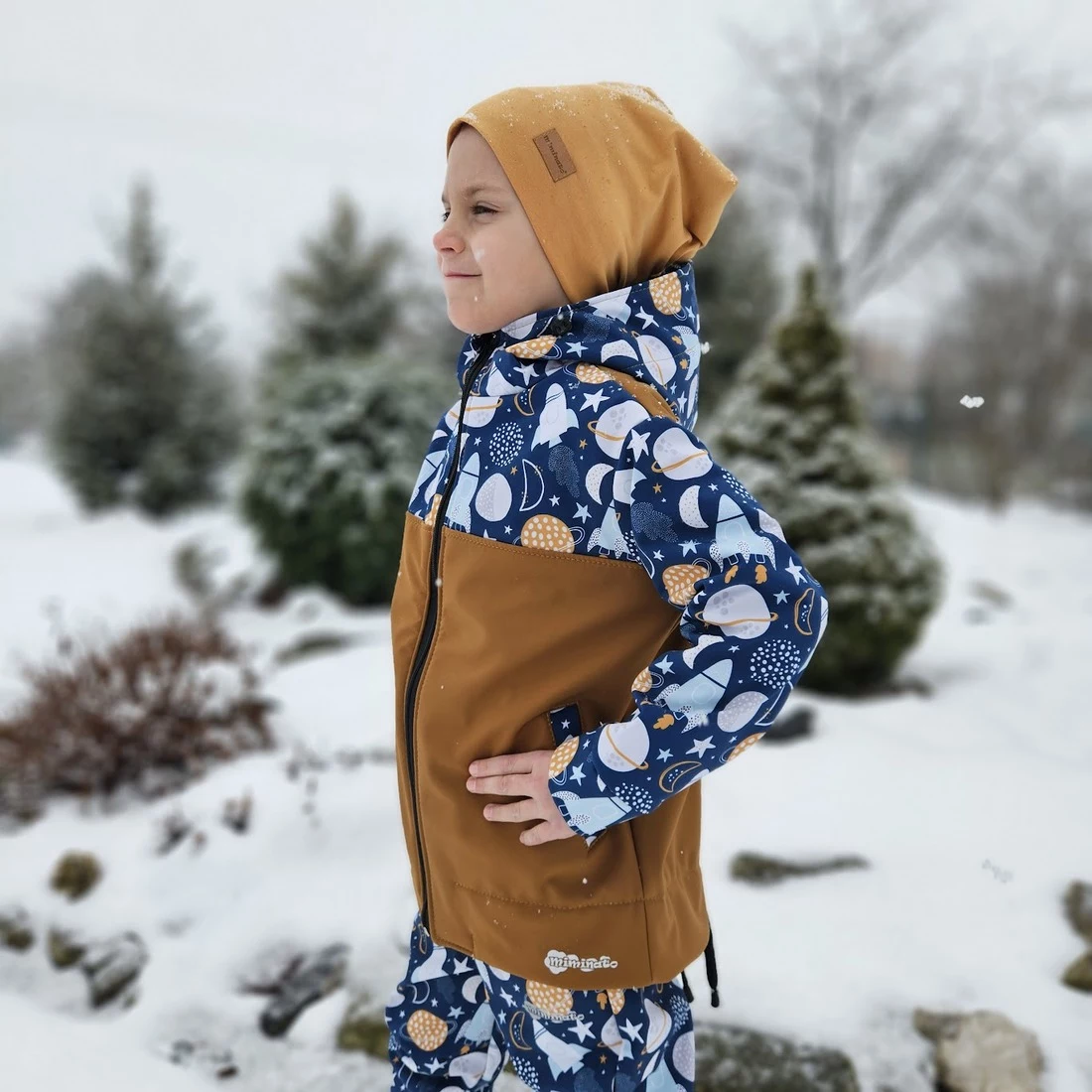 Dětská softshellová bunda "parka"- Planety a rakety