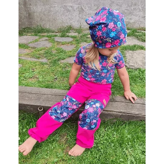 Dětské softshellové kalhoty barevné kytičky