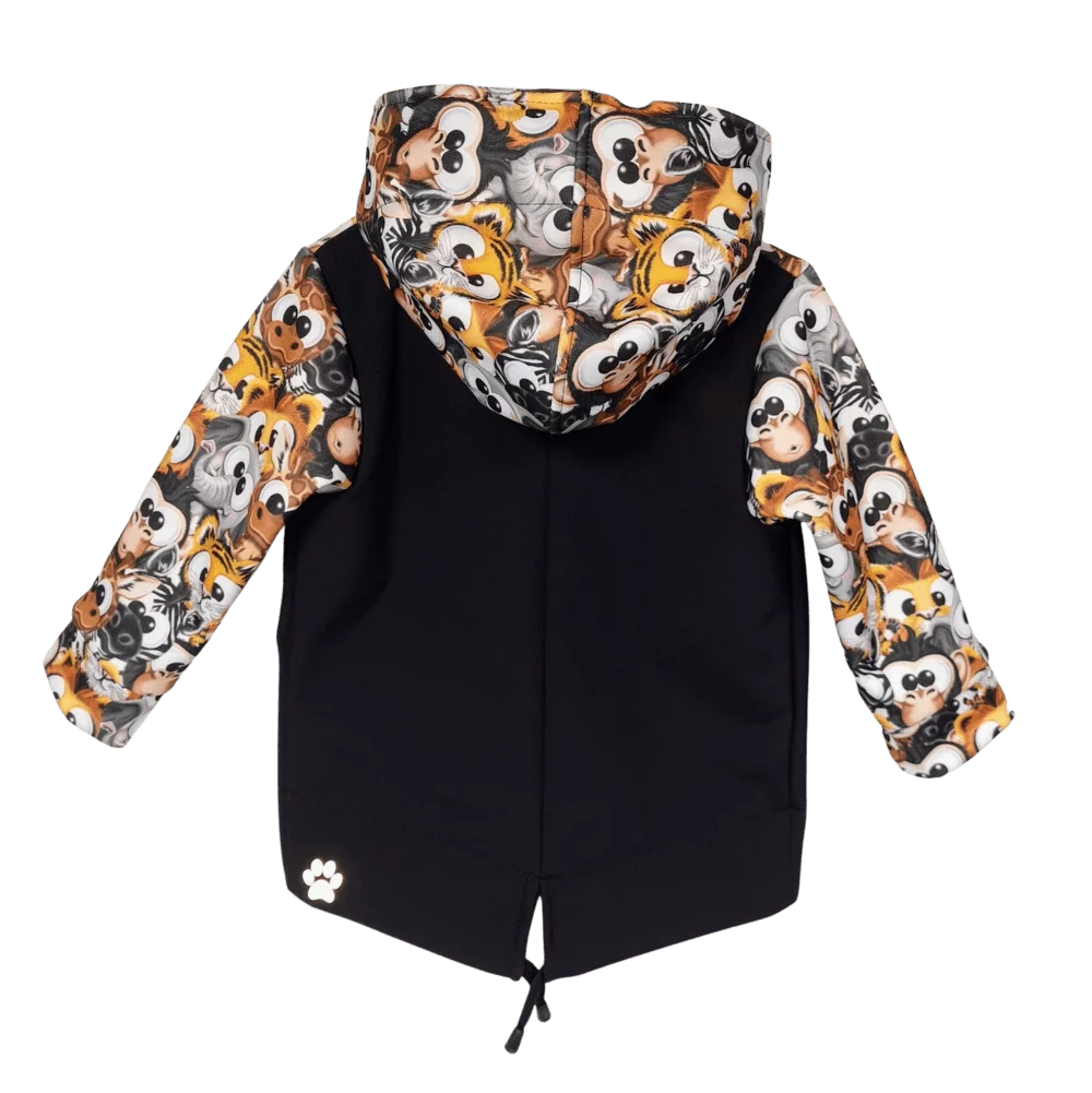 Dětská softshellová bunda "parka"- černá crazy animals