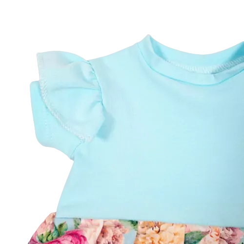 Dětské šaty s volánky - mentolové kytičky