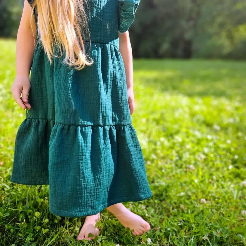Dětské mušelínové šaty - petrolejová zelená