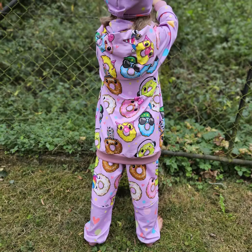 Prodloužená dětská mikina s kapucí - party donuts
